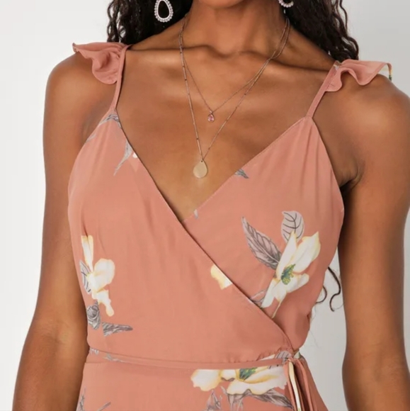 Lulu's All Mine Rusty Rose Floral Print High-Low Wrap Dress/ M. - Picture 3 of 13